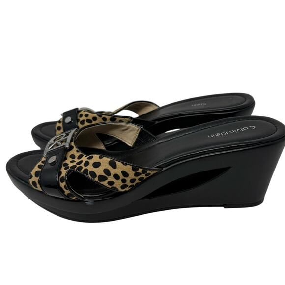 Calvin Klein Rebah Wedge Sandals Women’s 9.5 Leopard Print Open Toe - Picture 4 of 8